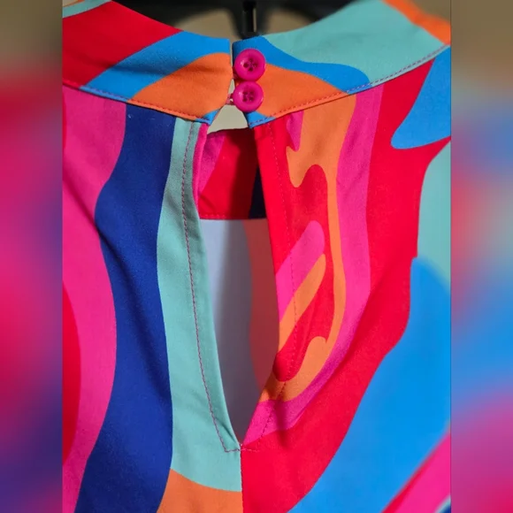 Retro Funky Disco Lantern Sleeve Ruffle Hem Dress NWOT XL - Picture 3 of 10